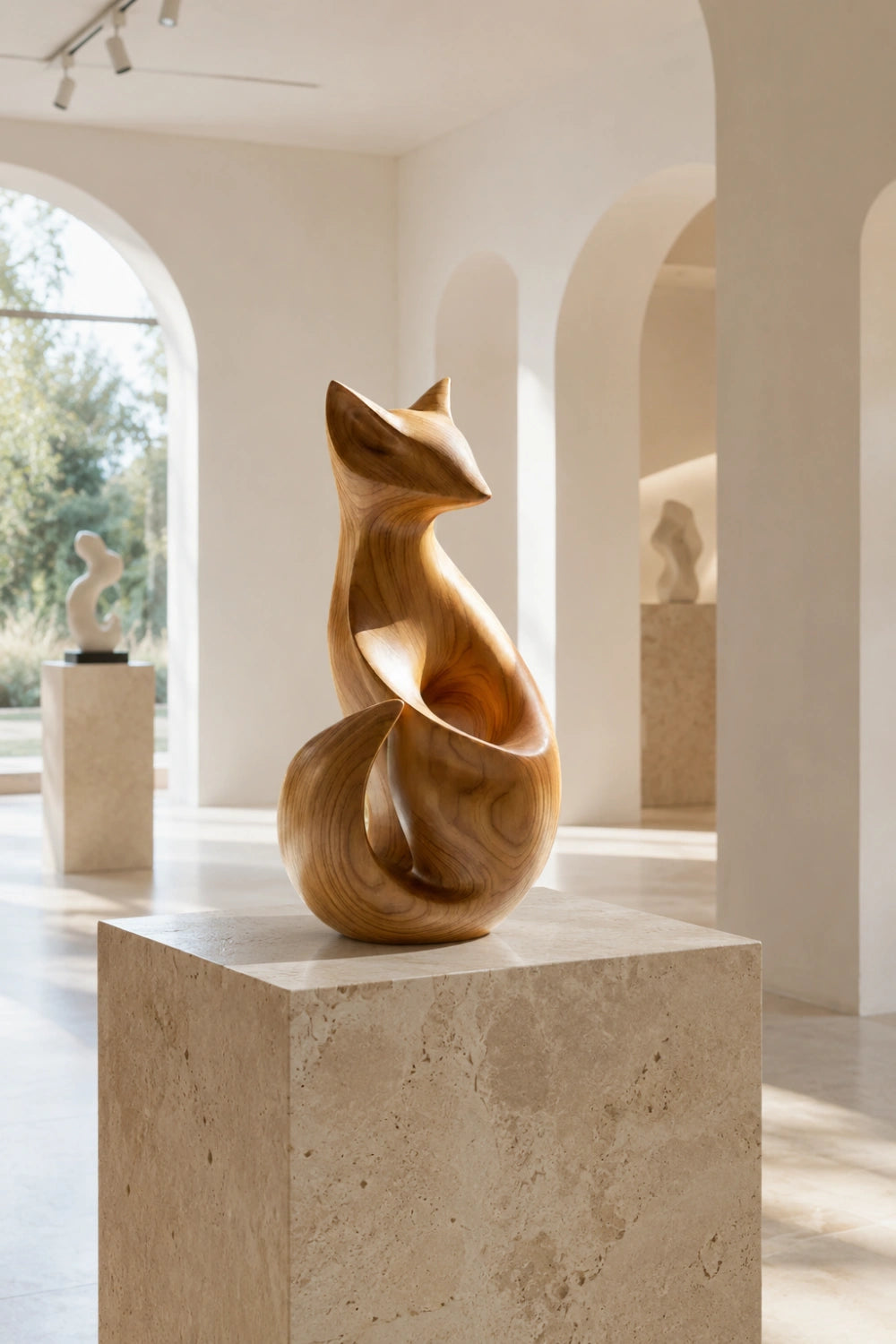 Modern Wooden Fox Sculpture | Hand Carved Animal Desk Object