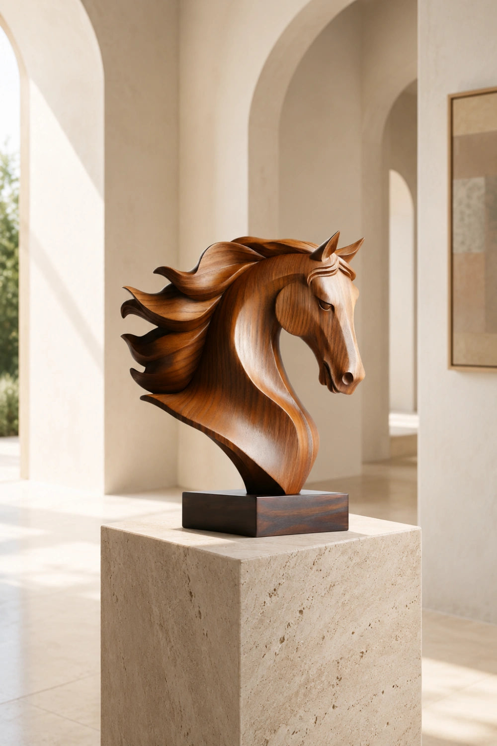 Handmade Wooden Horse Head Sculpture | Art Deco Animal Centerpiece