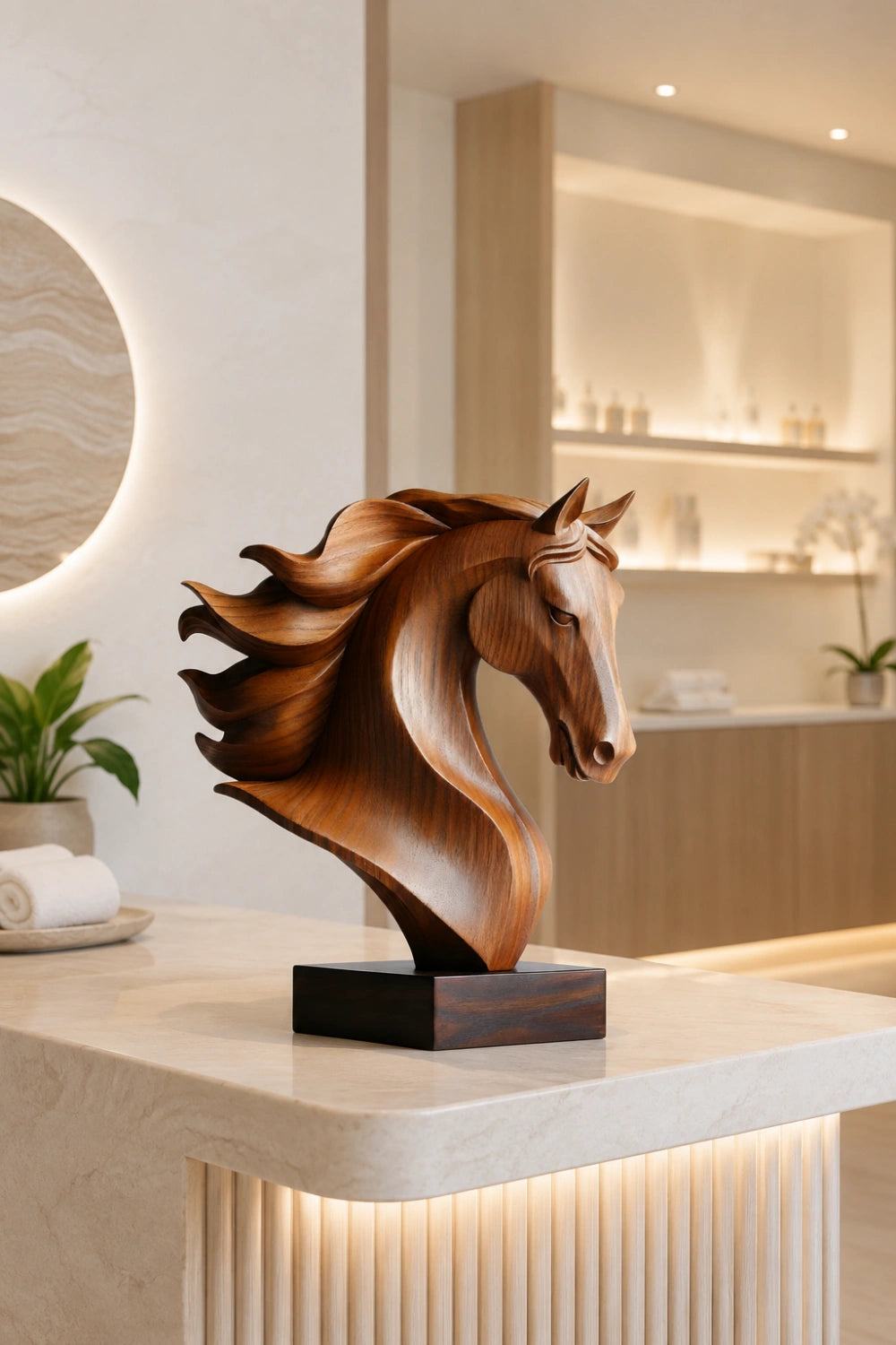 Handmade Wooden Horse Head Sculpture | Art Deco Animal Centerpiece