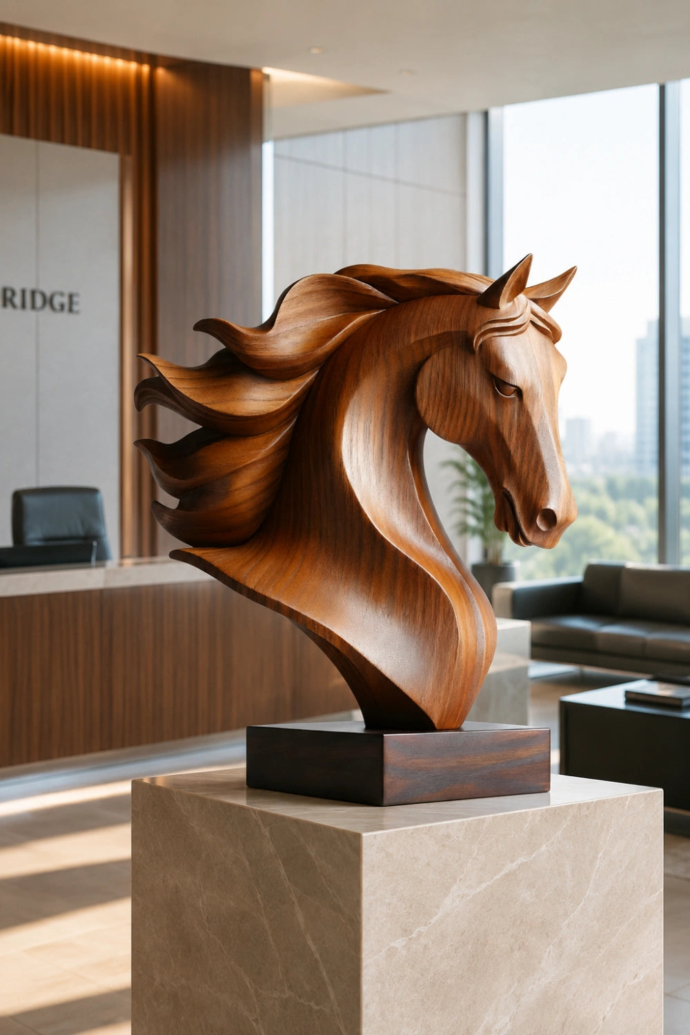 Handmade Wooden Horse Head Sculpture | Art Deco Animal Centerpiece
