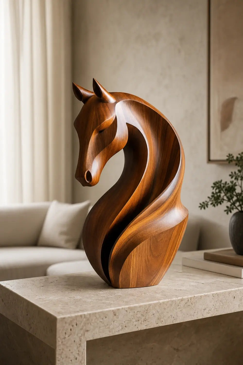 Contemporary Wood Horse Figurine | Polished Animal Sculpture