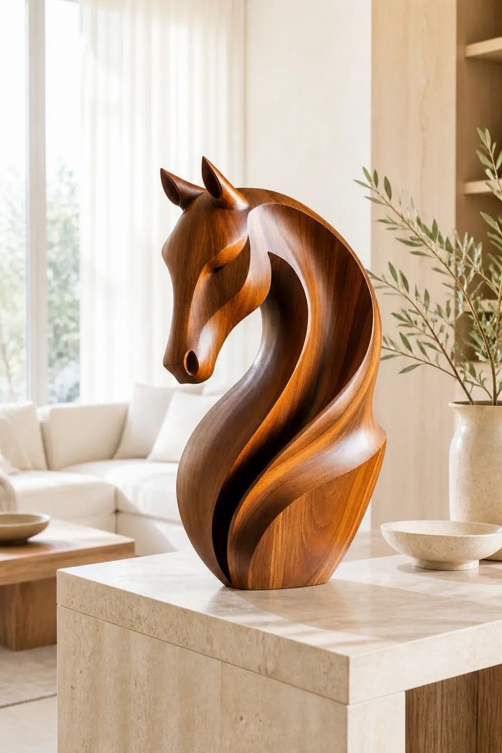 Contemporary Wood Horse Figurine | Polished Animal Sculpture