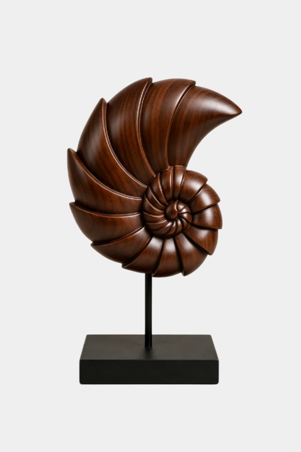 Carved Wood Nautilus Shell Sculpture | Fibonacci Ocean Art Decor