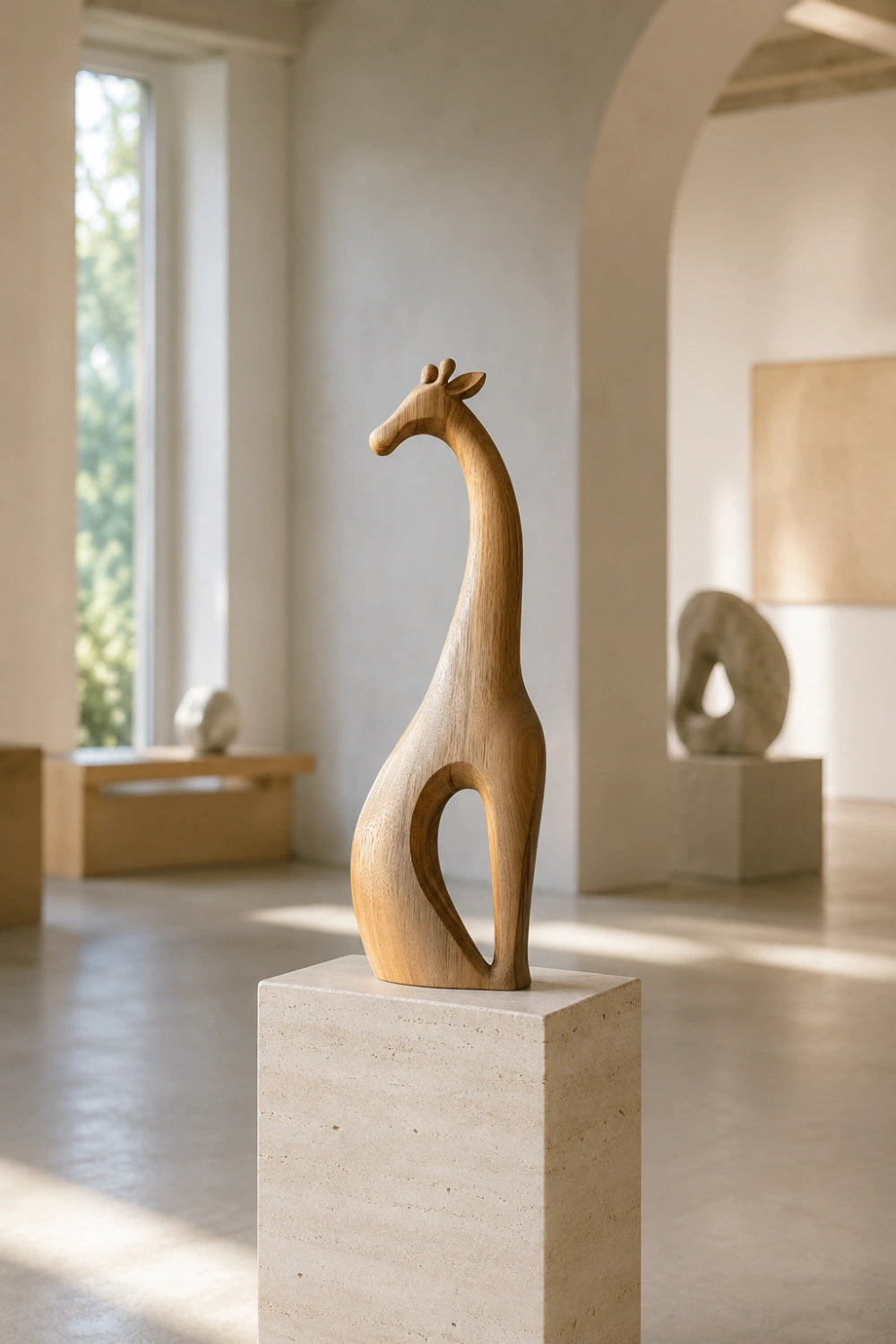 Carved Wood Giraffe Statue | Modern Safari Decor | Minimalist Animal Sculpture