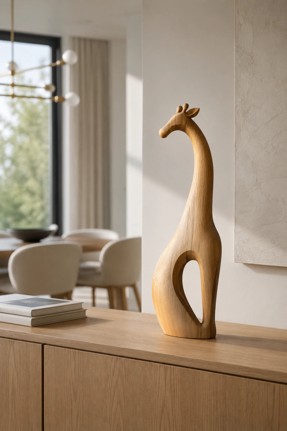 Carved Wood Giraffe Statue | Modern Safari Decor | Minimalist Animal Sculpture