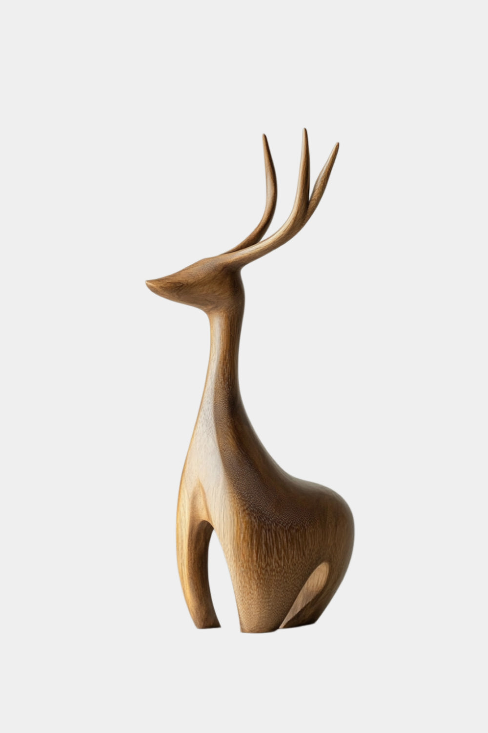 Carved Wood Deer Statue | Nordic Stag Figurine | Elegant Forest Decor