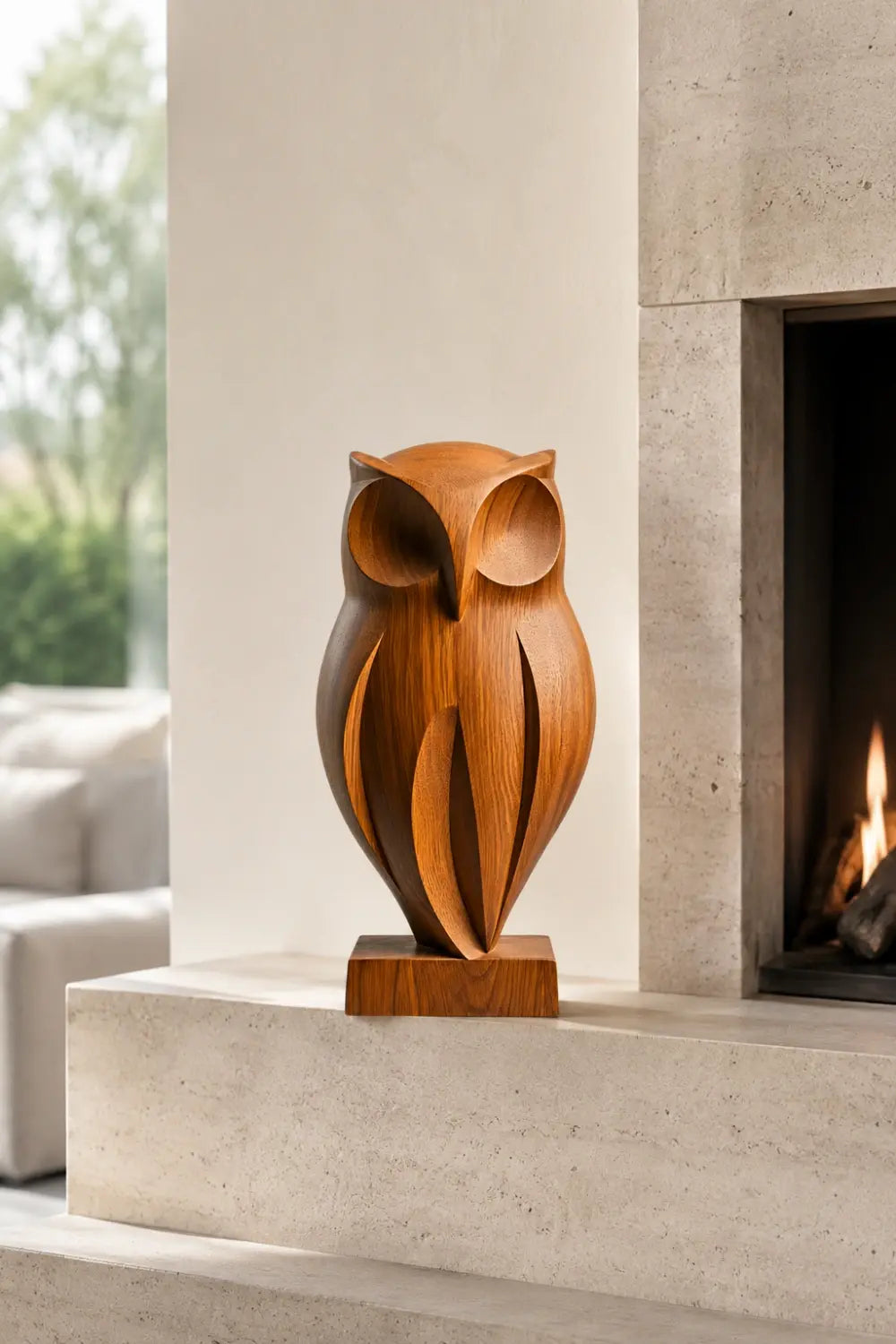 Abstract Wood Owl Sculpture | Minimalist Housewarming Gift