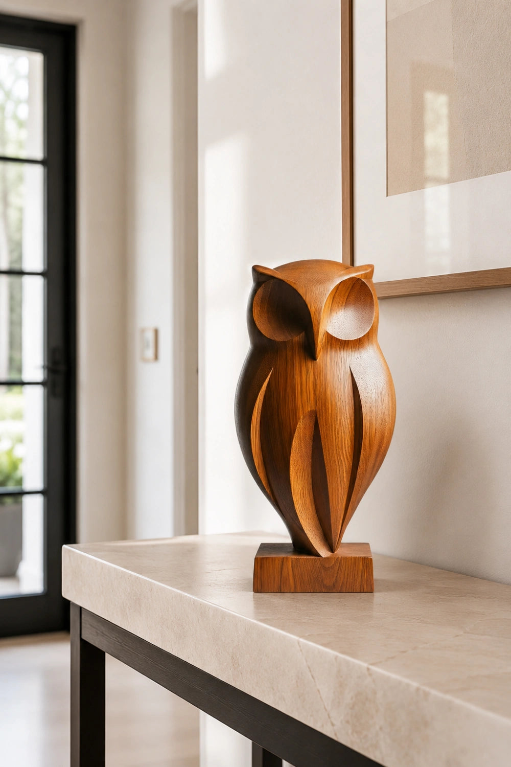 Abstract Wood Owl Sculpture | Minimalist Housewarming Gift