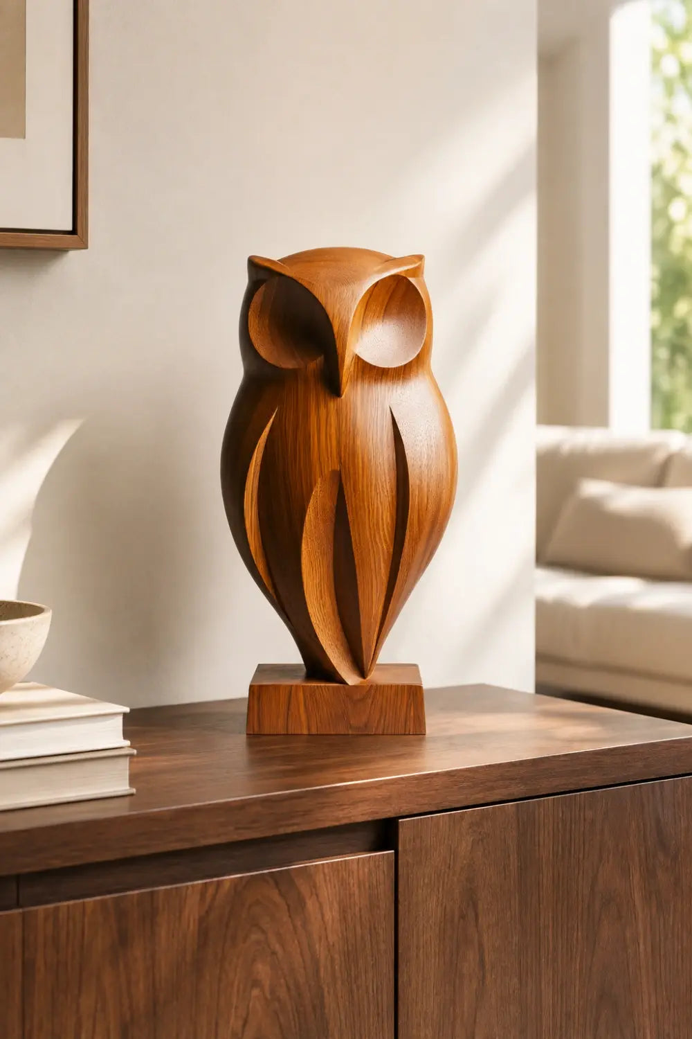 Abstract Wood Owl Sculpture | Minimalist Housewarming Gift