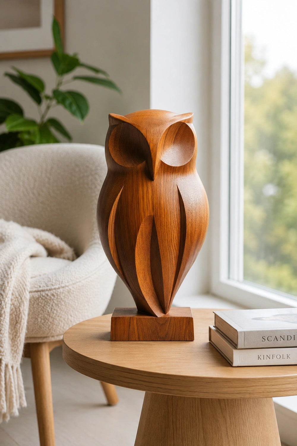 Abstract Wood Owl Sculpture | Minimalist Housewarming Gift