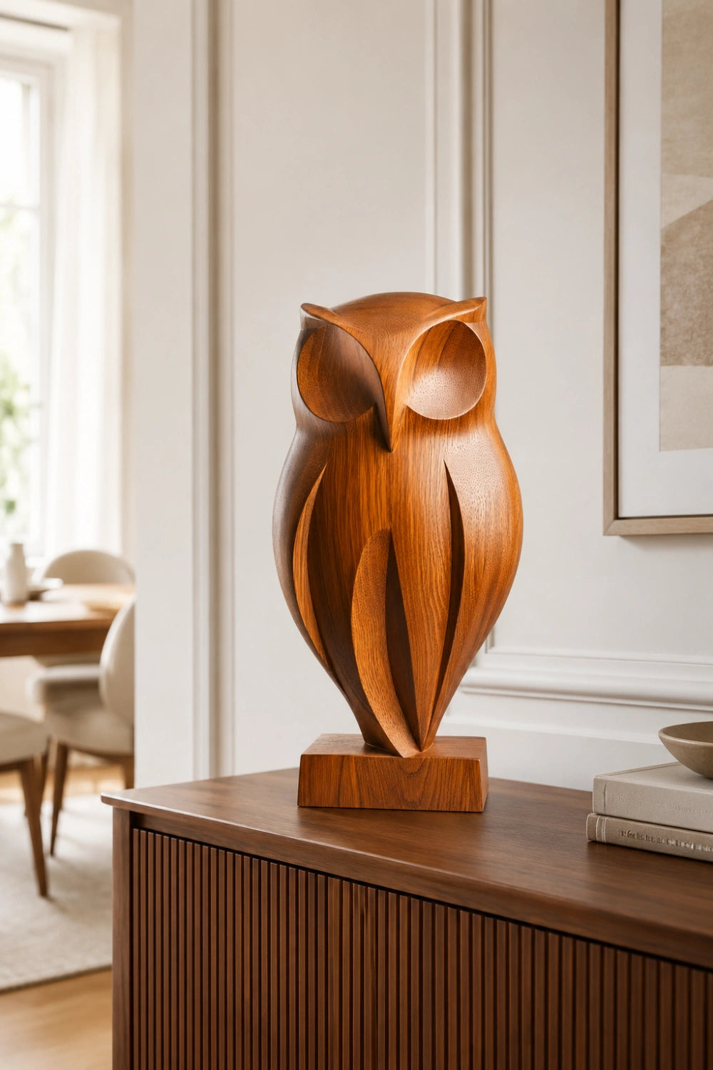Abstract Wood Owl Sculpture | Minimalist Housewarming Gift
