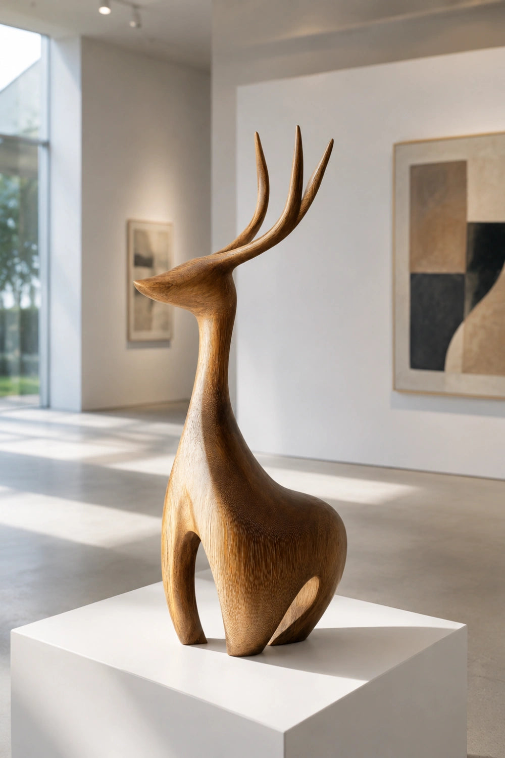 Carved Wood Deer Statue | Nordic Stag Figurine | Elegant Forest Decor