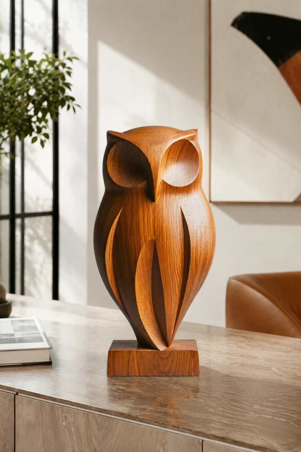 Abstract Wood Owl Sculpture | Minimalist Housewarming Gift