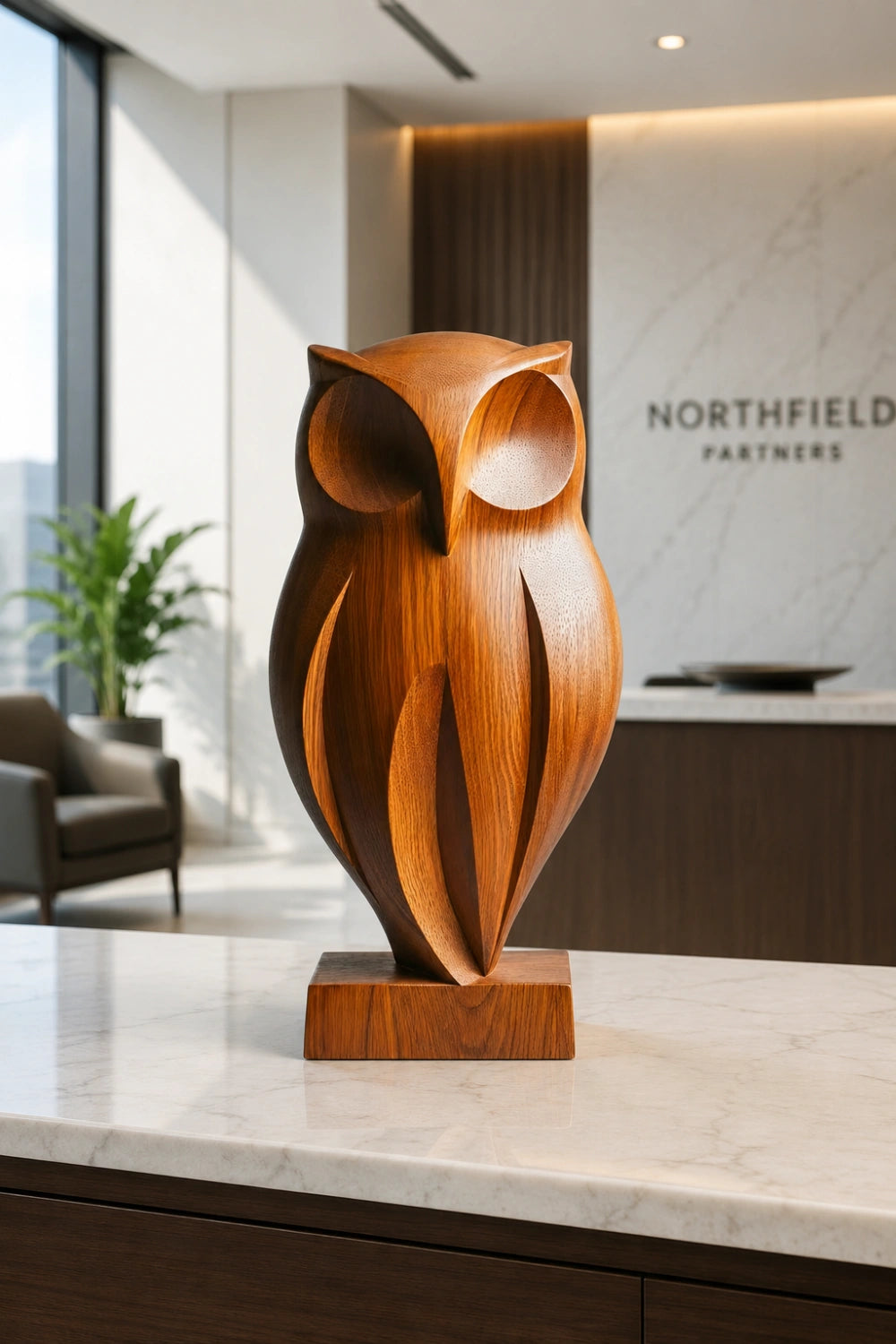 Abstract Wood Owl Sculpture | Minimalist Housewarming Gift