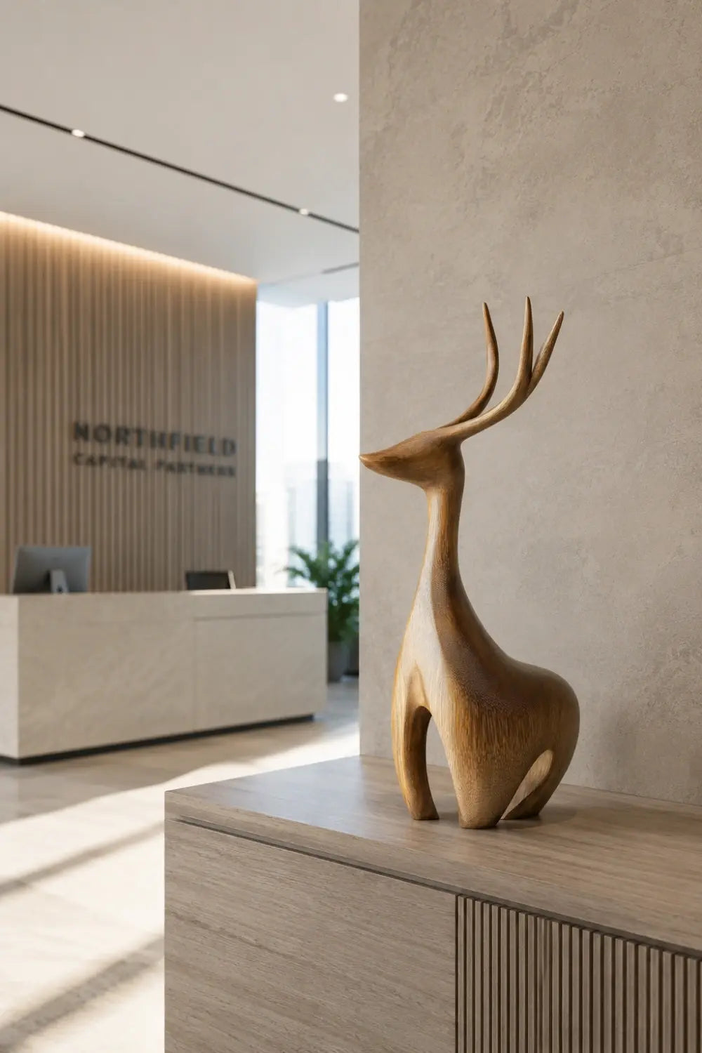 Carved Wood Deer Statue | Nordic Stag Figurine | Elegant Forest Decor