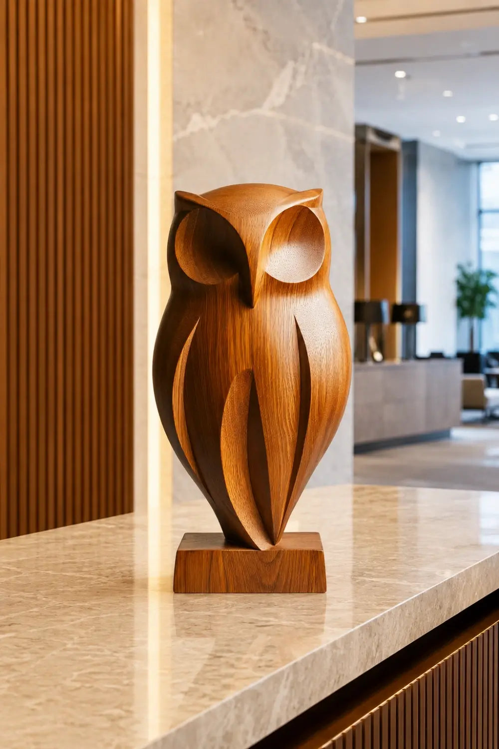 Abstract Wood Owl Sculpture | Minimalist Housewarming Gift