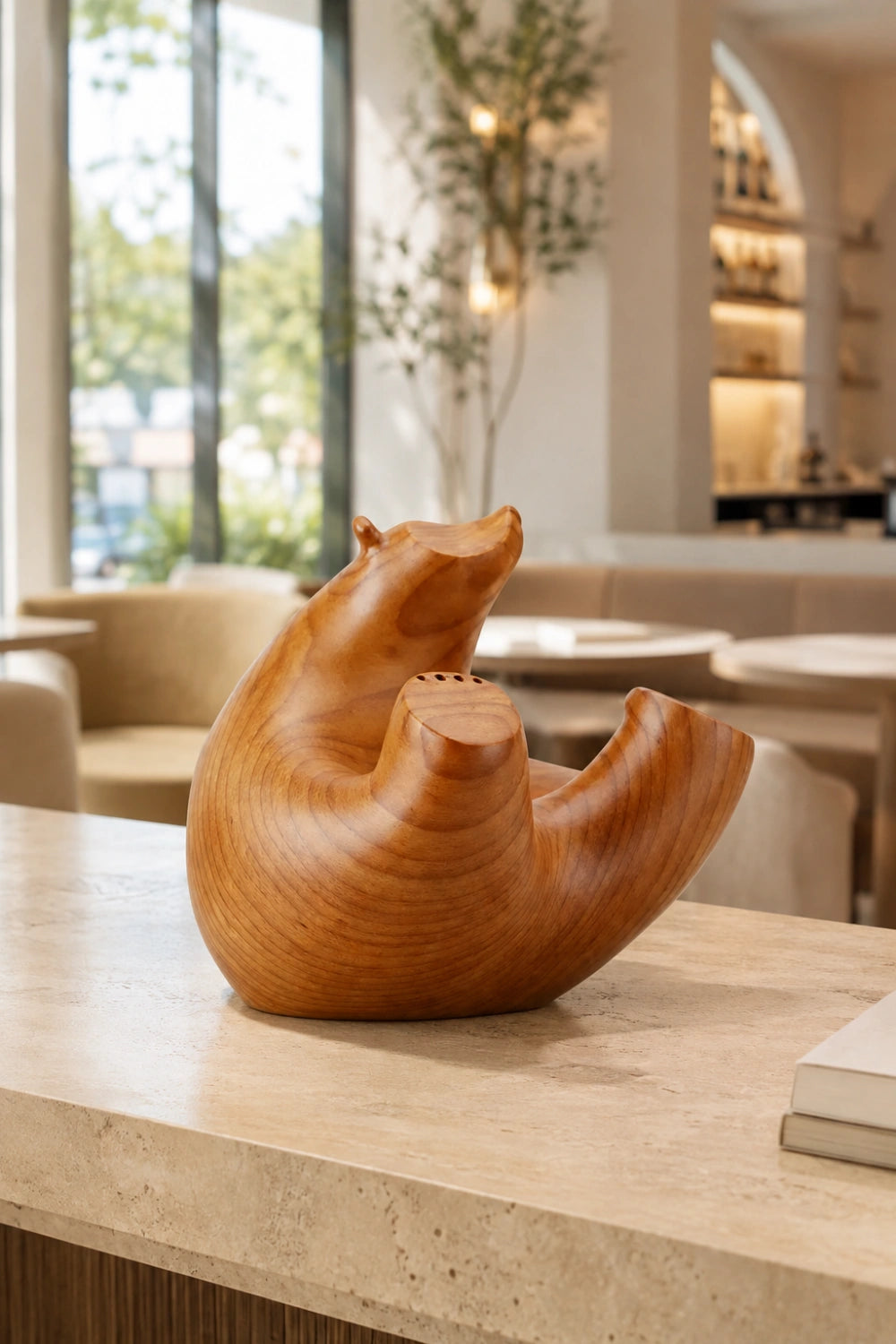 Playful Wooden Bear Sculpture | Whimsical Animal Decor Gift