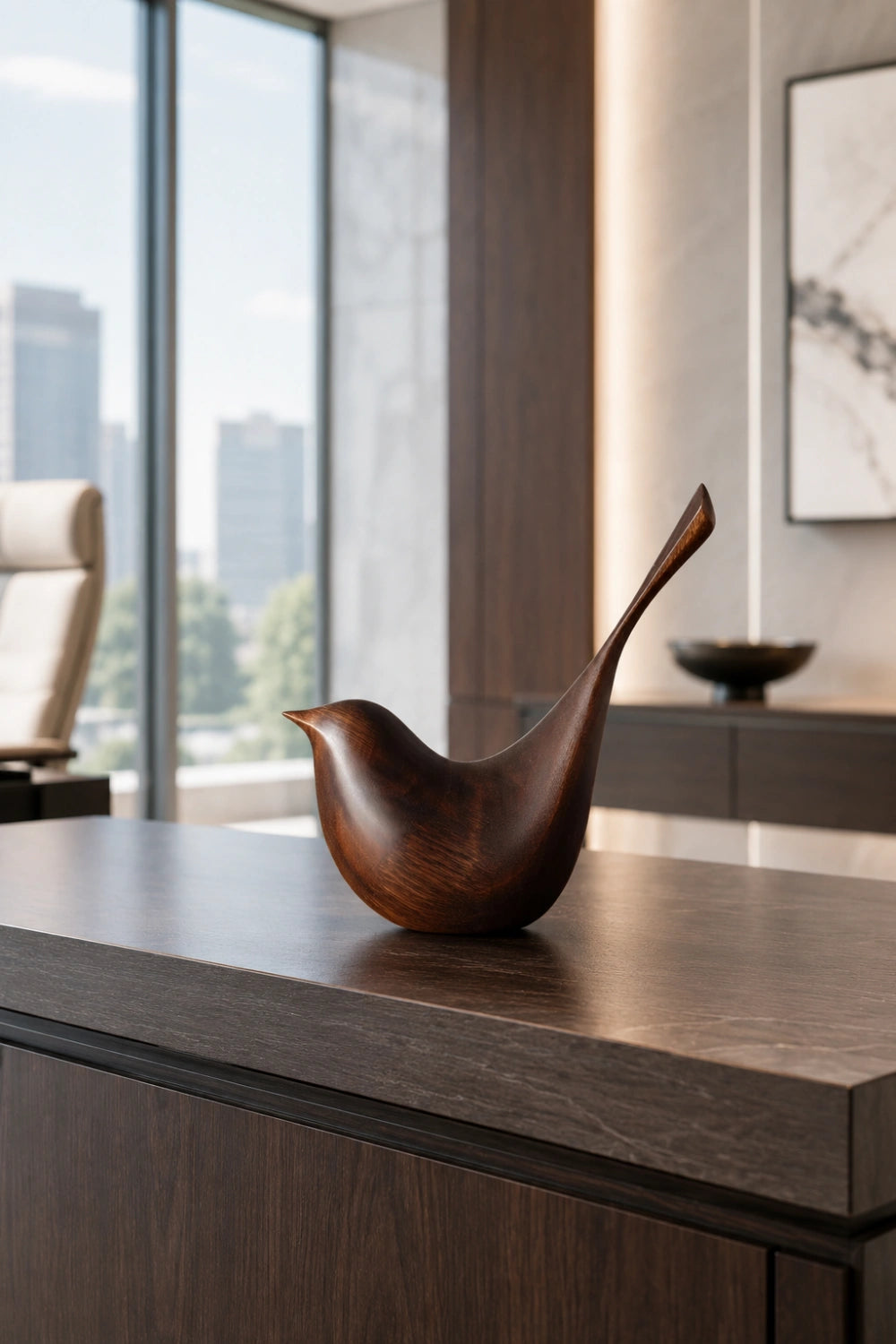 Minimalist Carved Wooden Bird Statue | Nature Decor Gift