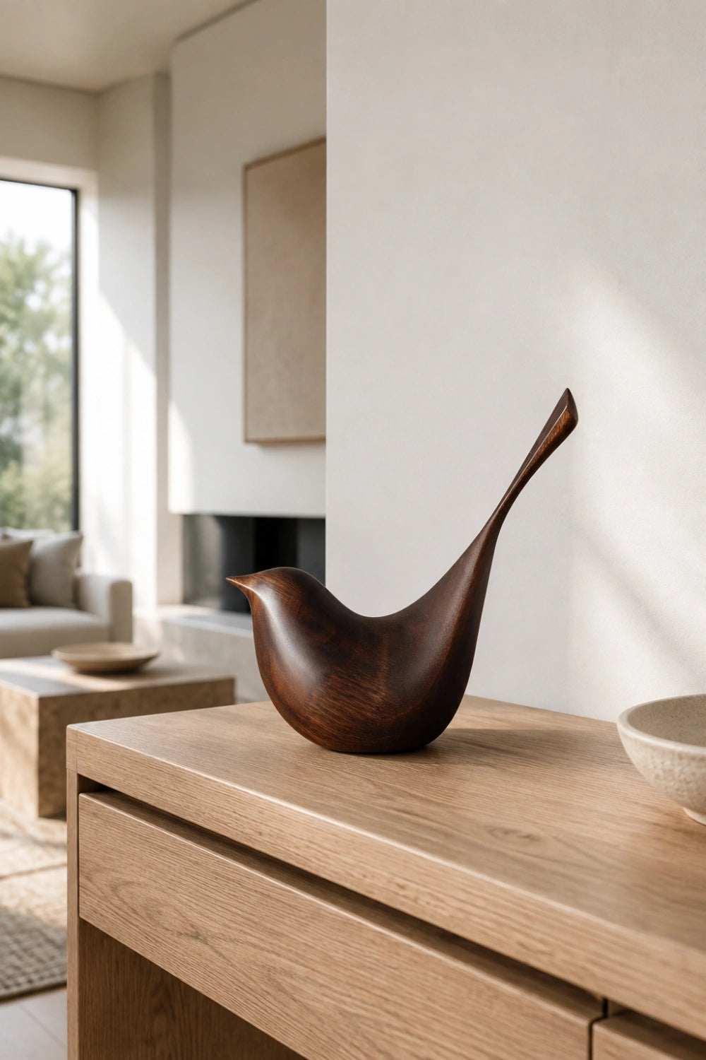 Minimalist Carved Wooden Bird Statue | Nature Decor Gift