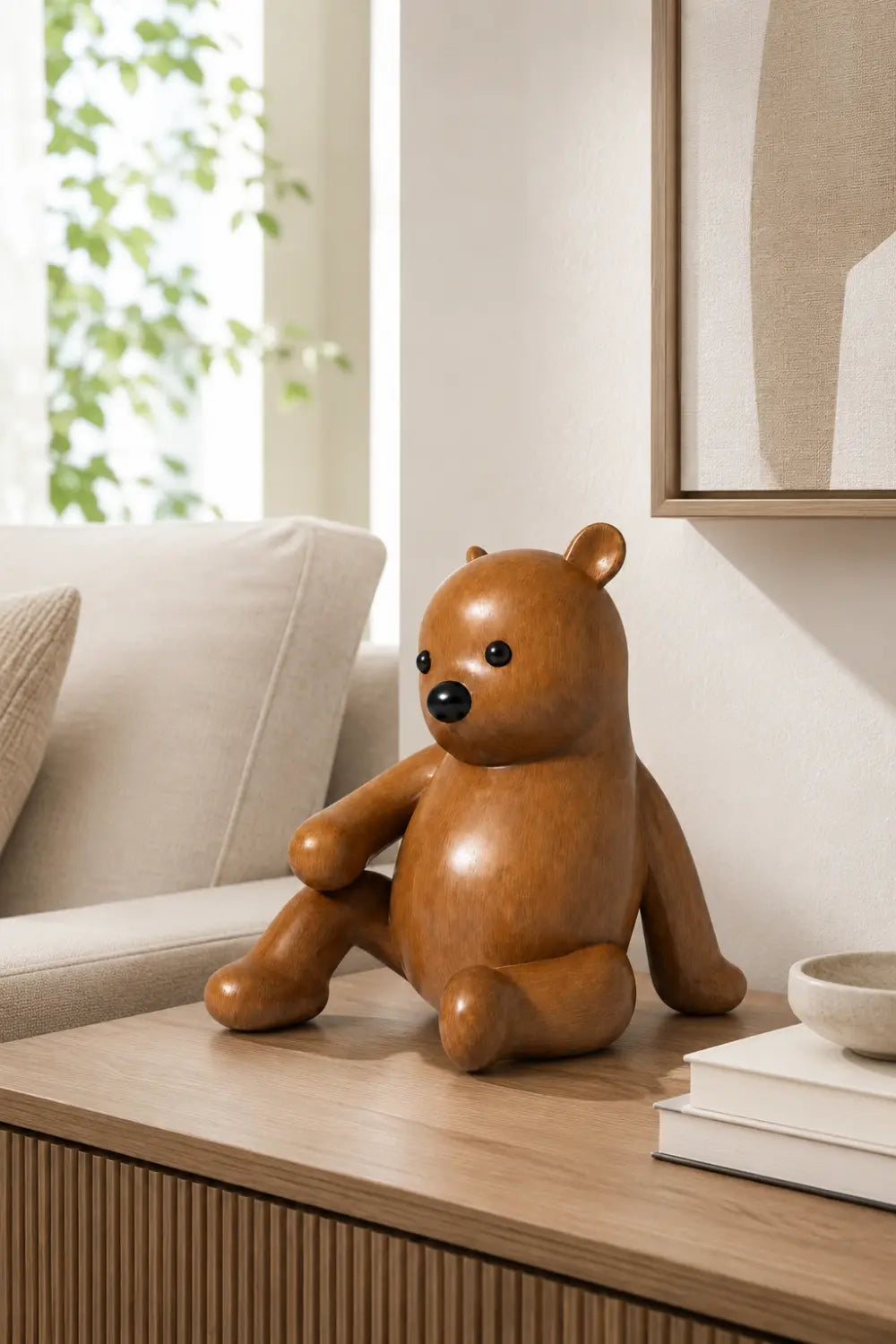 Cute Wooden Teddy Bear Figurine | Nursery Decoration Gift