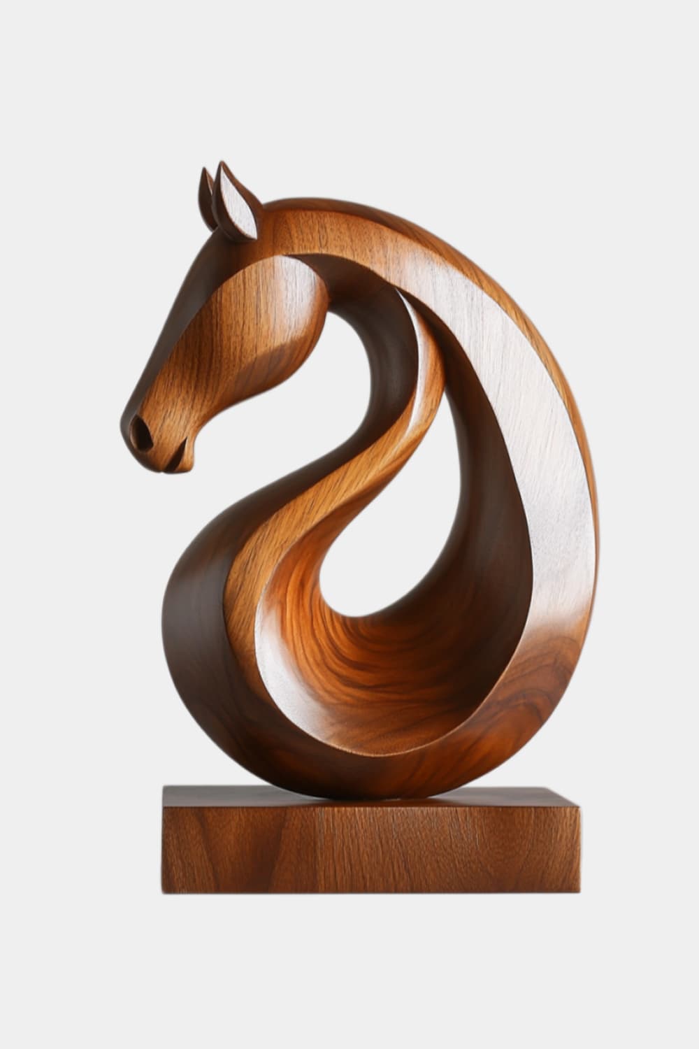 Carved Wood Horse Statue | Circular Loop Equestrian Decor Gift