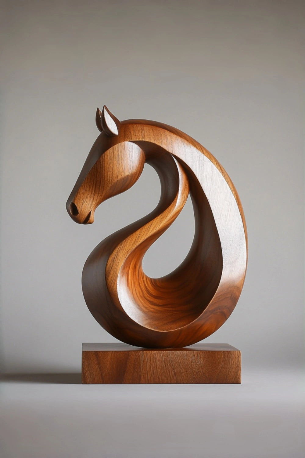 Carved Wood Horse Statue | Circular Loop Equestrian Decor Gift