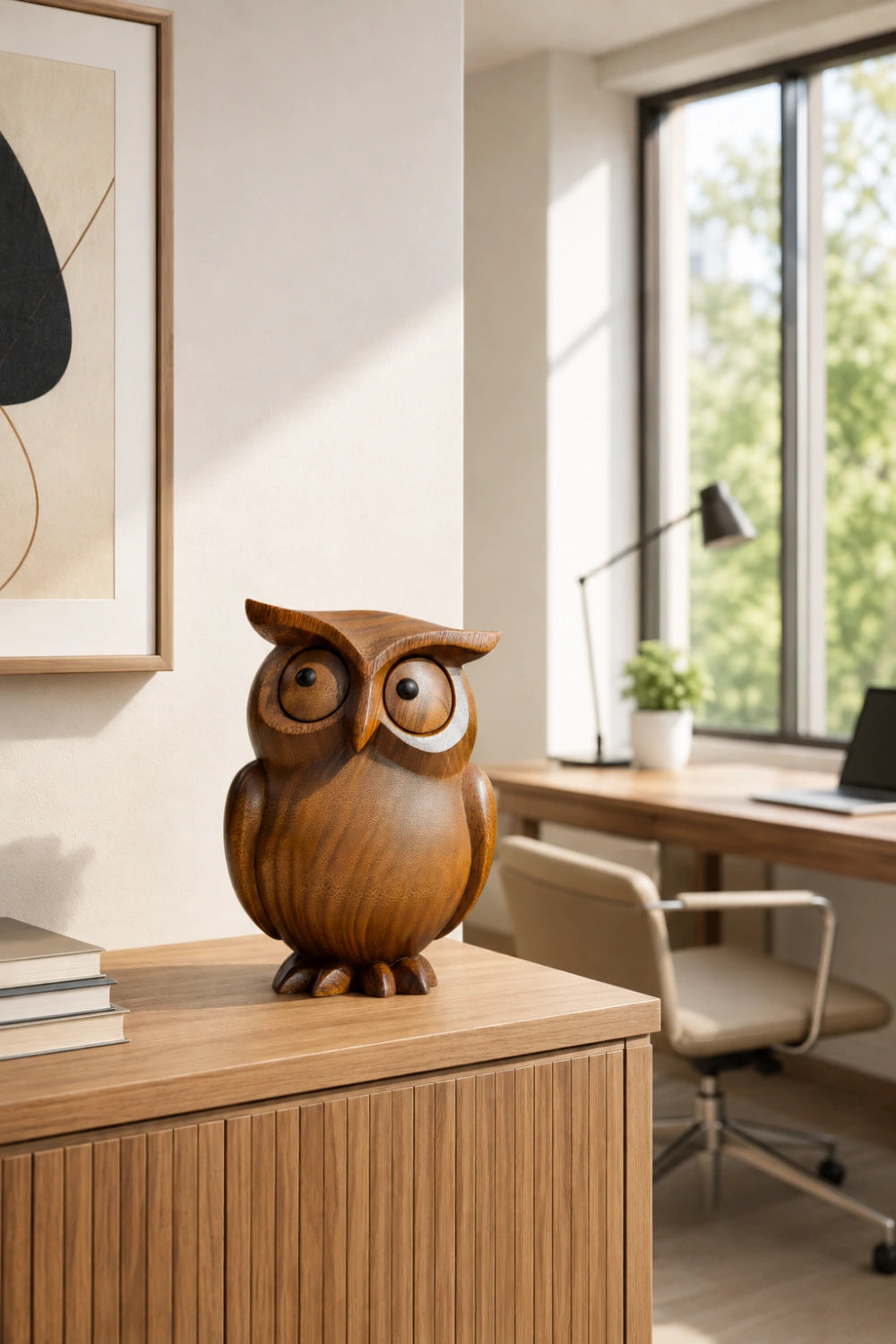 Hand Carved Wooden Owl Figurine | Cute Bird Decoration Gift