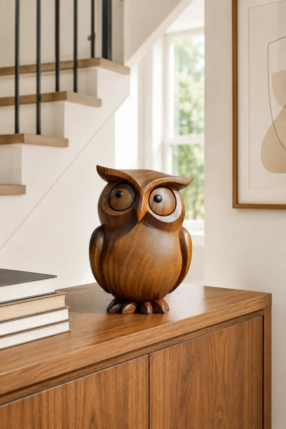 Hand Carved Wooden Owl Figurine | Cute Bird Decoration Gift