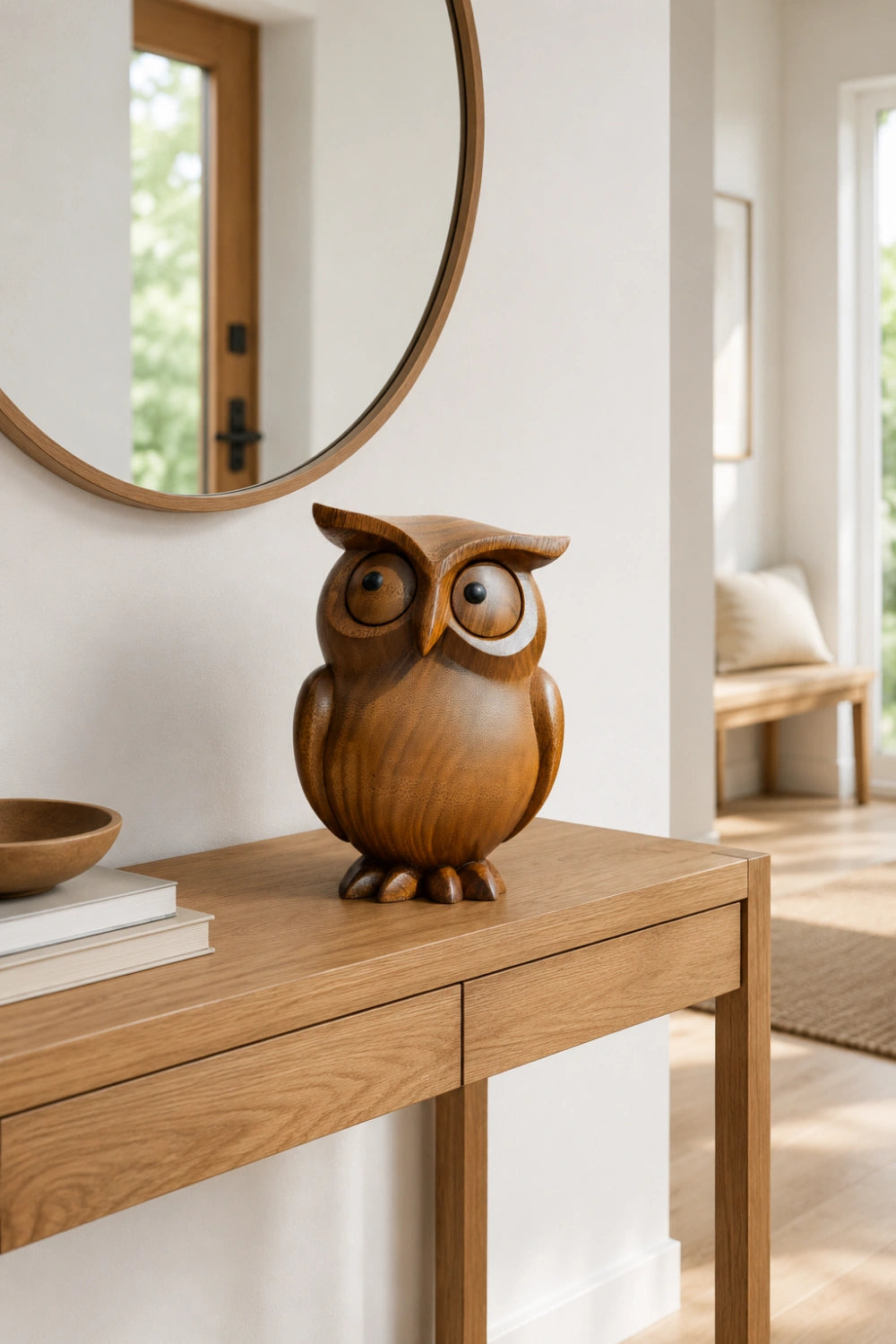 Hand Carved Wooden Owl Figurine | Cute Bird Decoration Gift