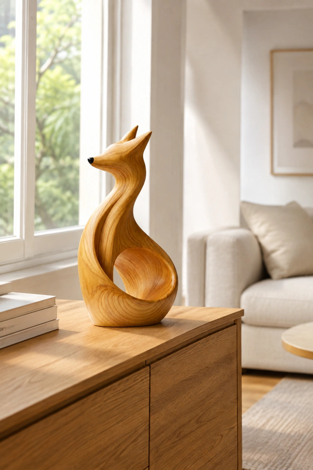 Carved Wood Fox Sculpture | Wooden Fox Figurine | Woodland Home Decor