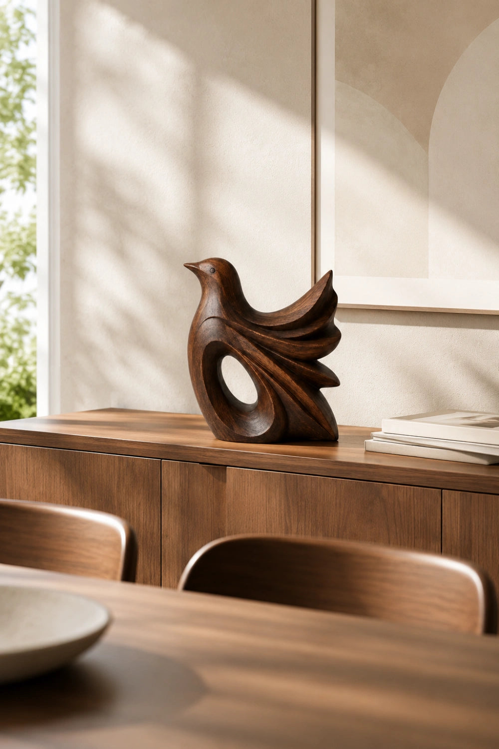 Carved Wooden Bird Sculpture | Mid-Century Avian Figurine
