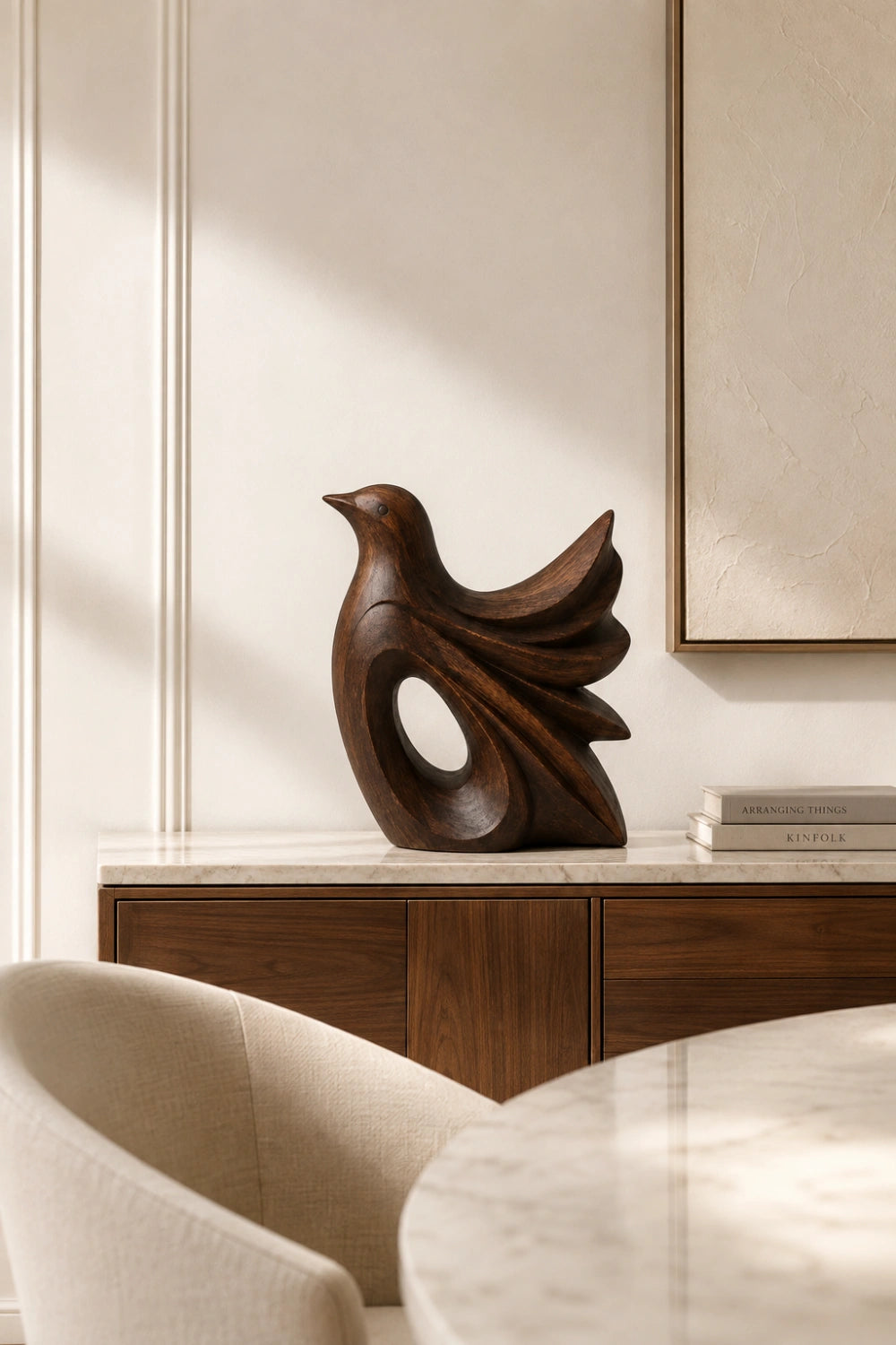 Carved Wooden Bird Sculpture | Mid-Century Avian Figurine