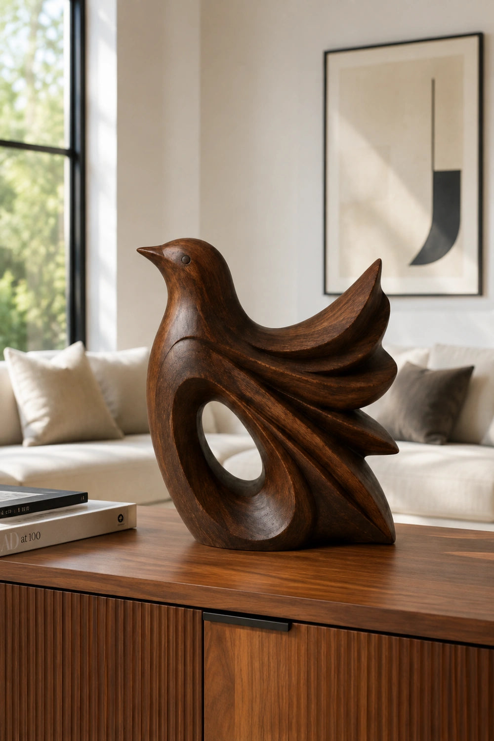 Carved Wooden Bird Sculpture | Mid-Century Avian Figurine