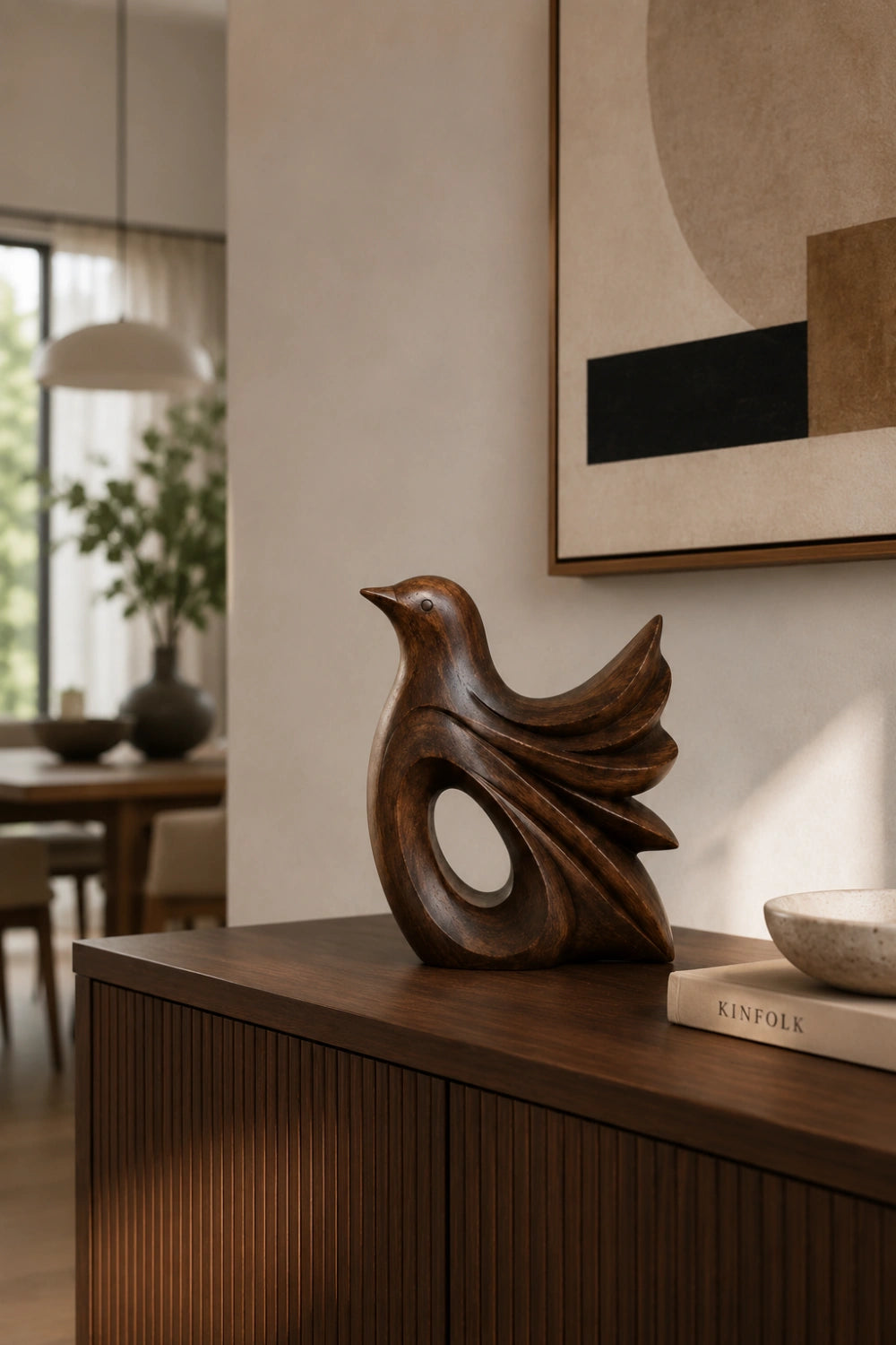Carved Wooden Bird Sculpture | Mid-Century Avian Figurine