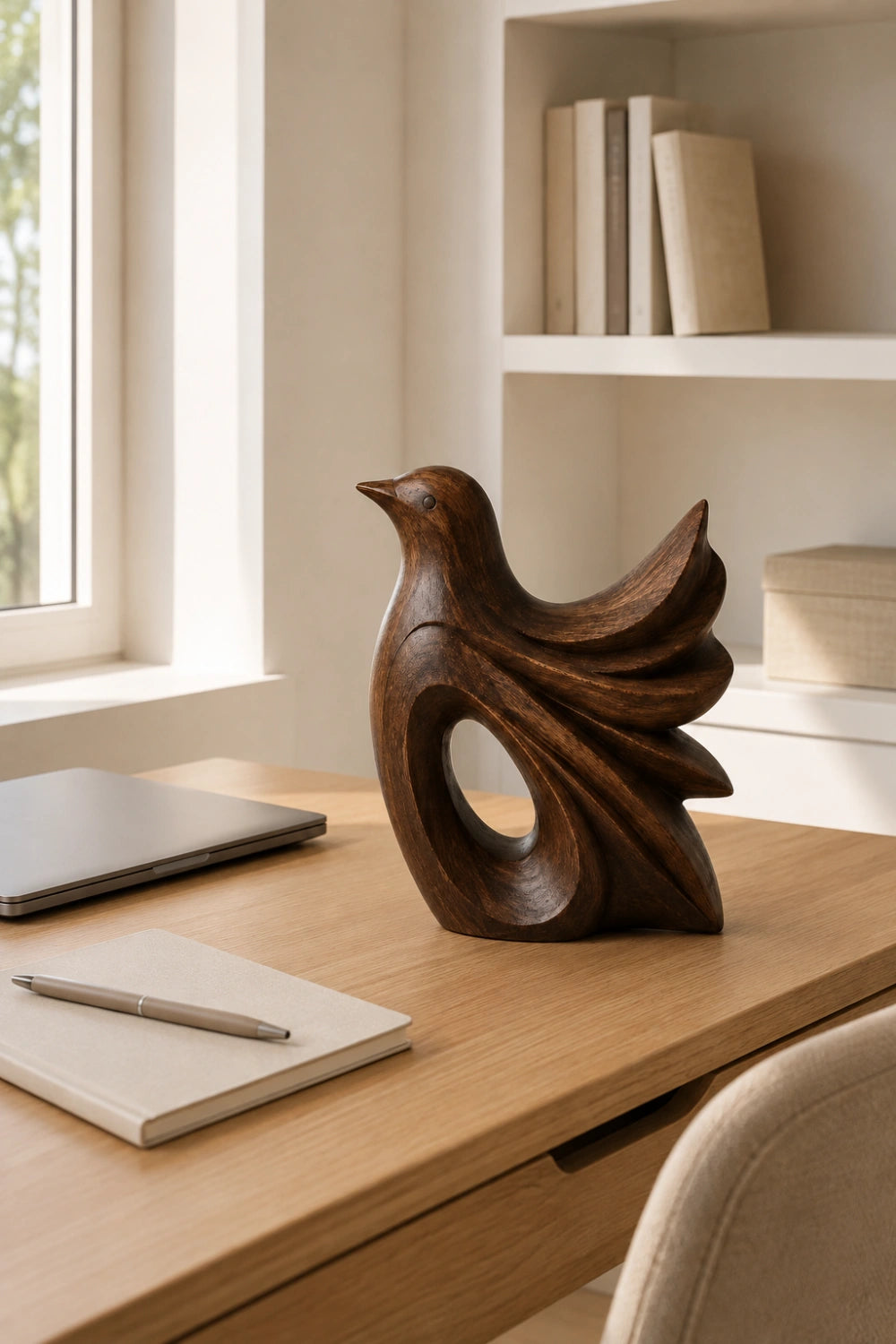 Carved Wooden Bird Sculpture | Mid-Century Avian Figurine