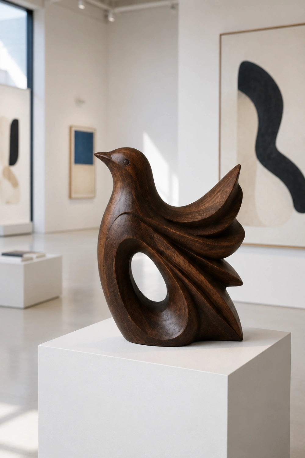Carved Wooden Bird Sculpture | Mid-Century Avian Figurine