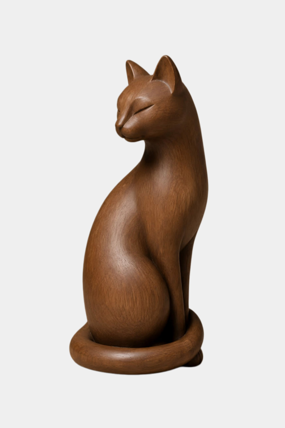 Graceful Wooden Cat Statue | Mid-Century Carved Feline Decor