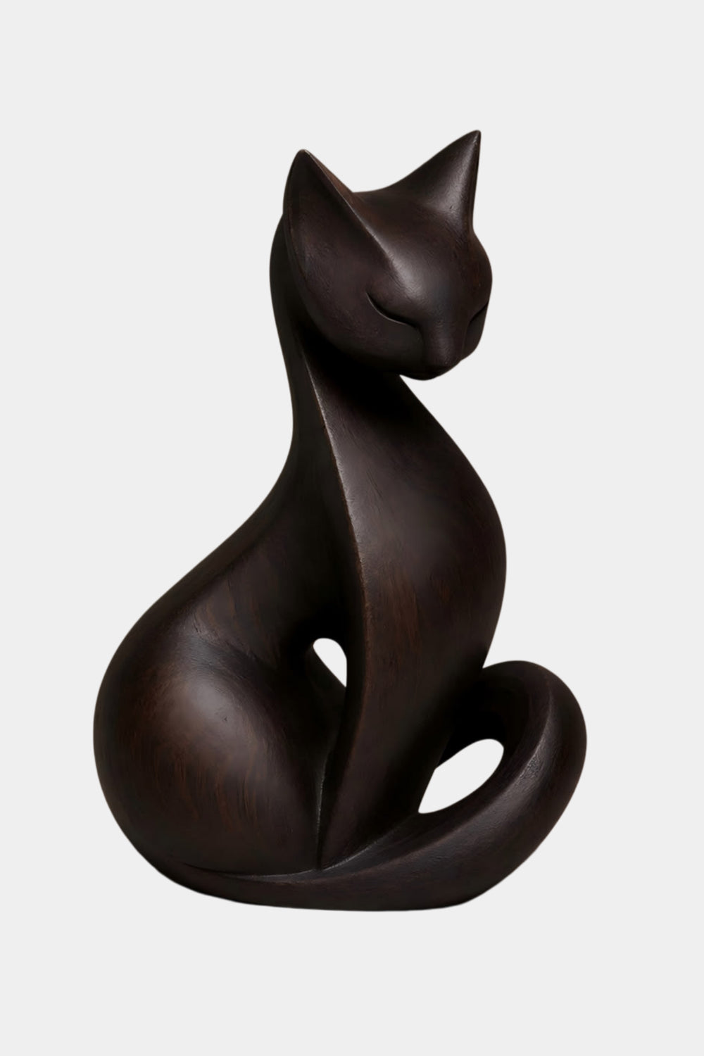 Dark Wood Cat Sculpture | Sleek Ebony Feline Figurine