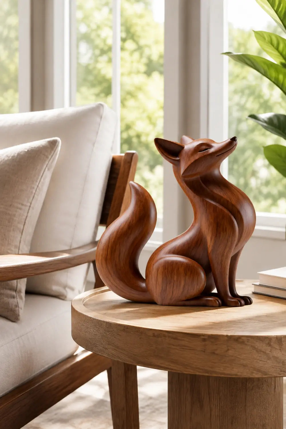 Wooden Fox Statue | Carved Forest Animal Figurine Decor