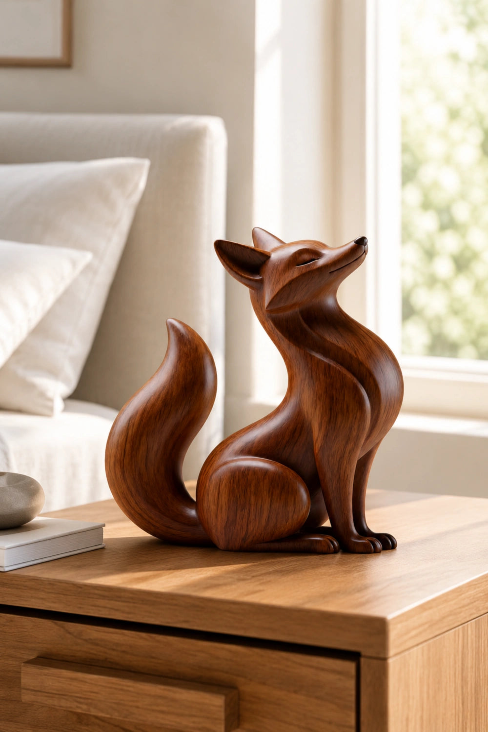 Wooden Fox Statue | Carved Forest Animal Figurine Decor