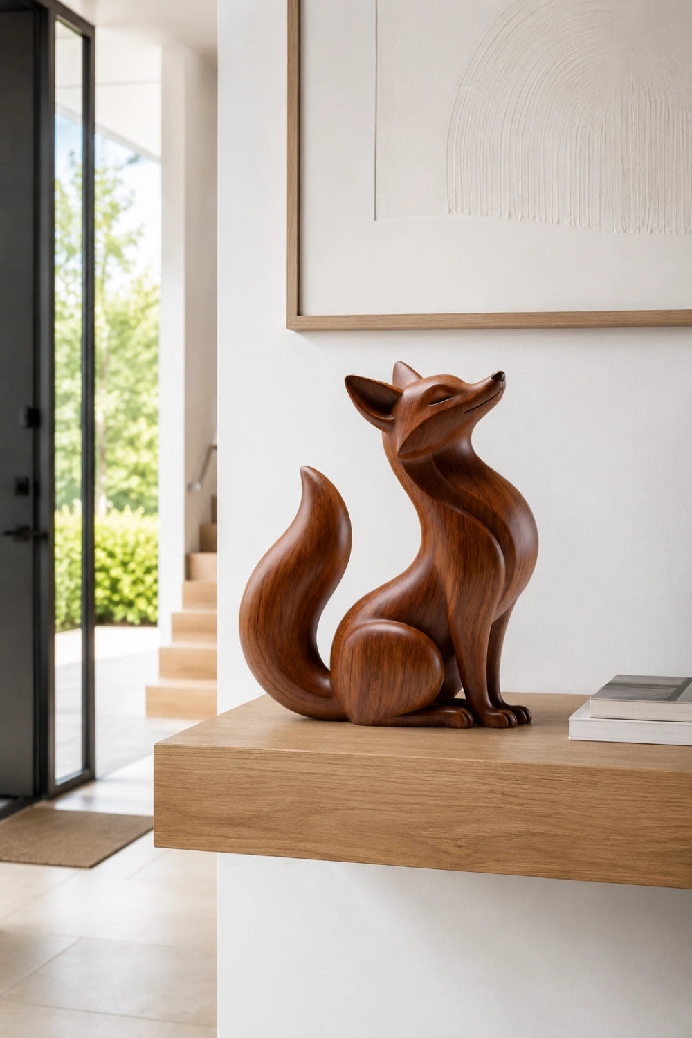 Wooden Fox Statue | Carved Forest Animal Figurine Decor