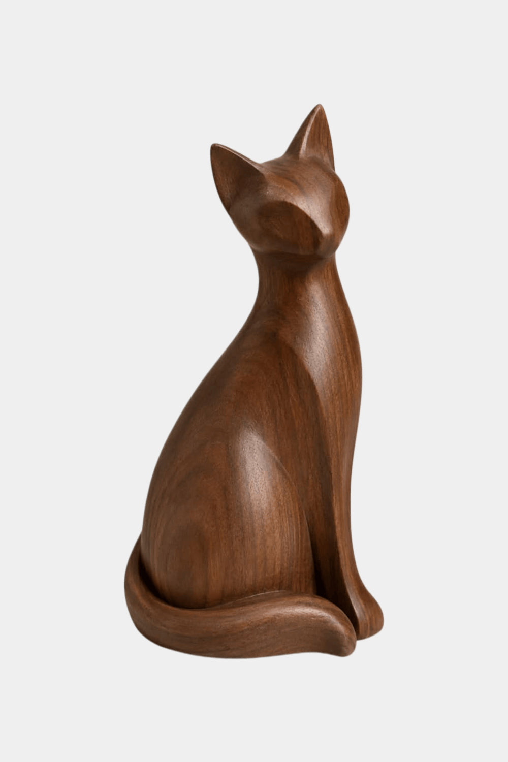 Seated Wooden Cat Sculpture | Minimalist Feline Statue