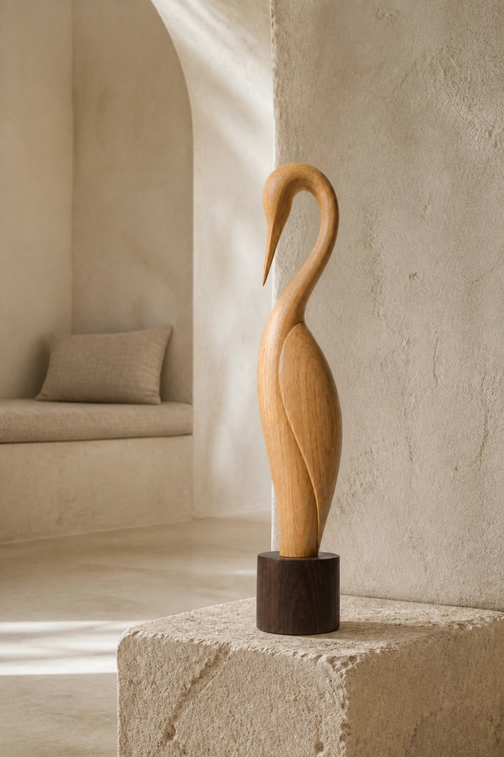 Tall Wooden Bird Sculpture | Carved Avian Art Statue