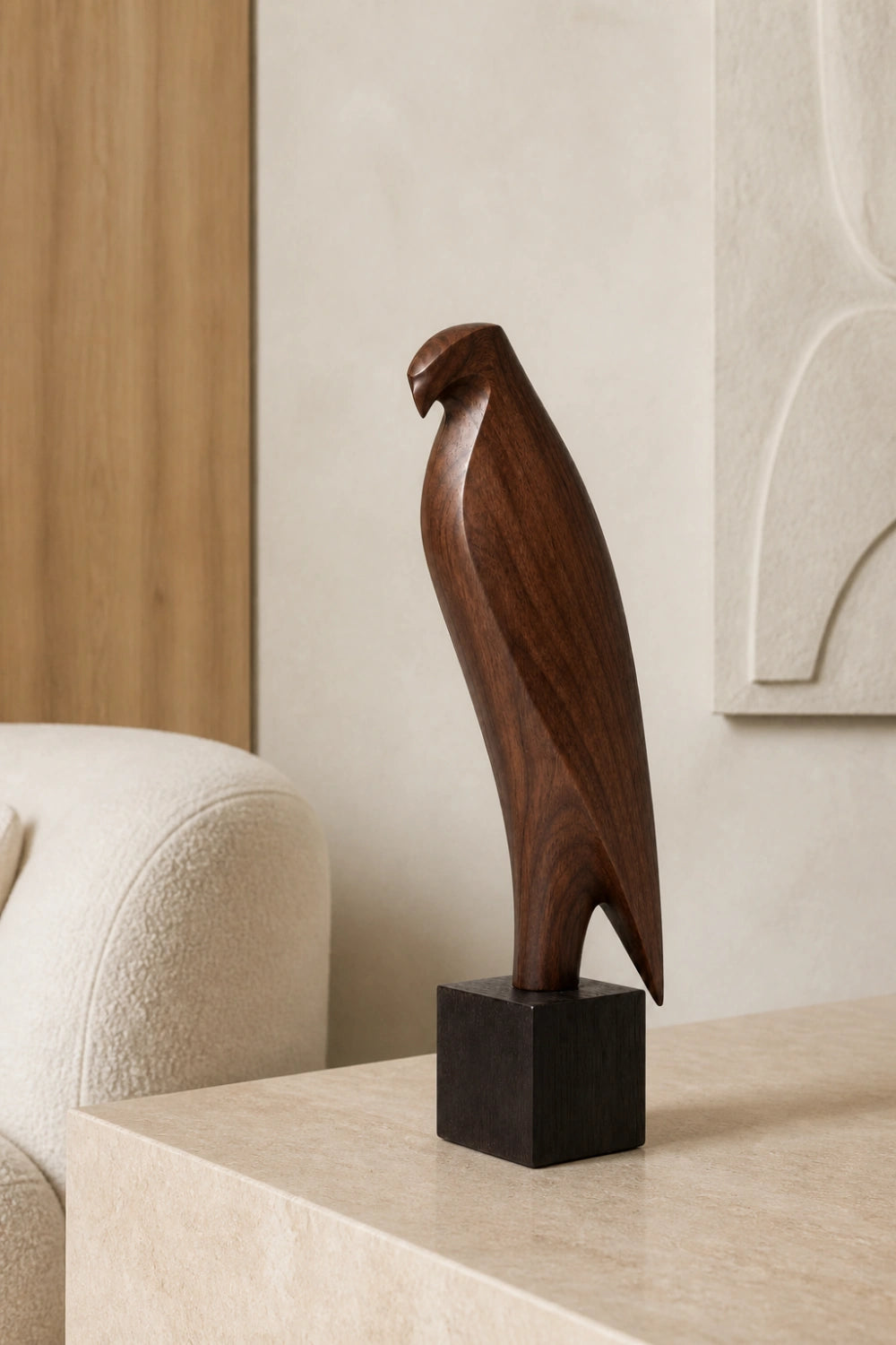 Wooden Falcon Sculpture | Carved Eagle Statue Decor