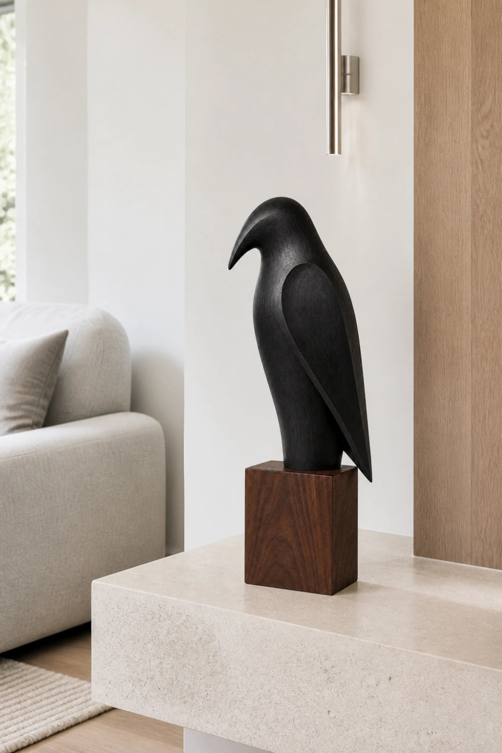 Black Wood Bird Statue | Carved Ebony Bird Figurine