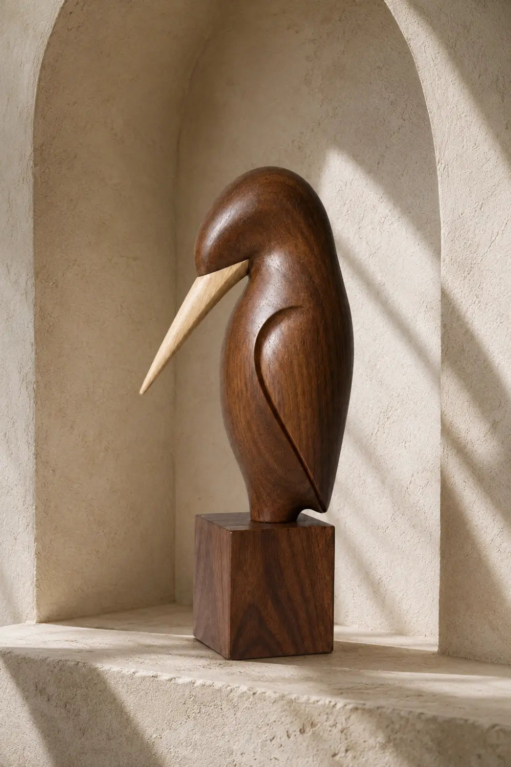 Carved Wood Bird Statue | Mid Century Shorebird Decor | Minimalist Art Gift