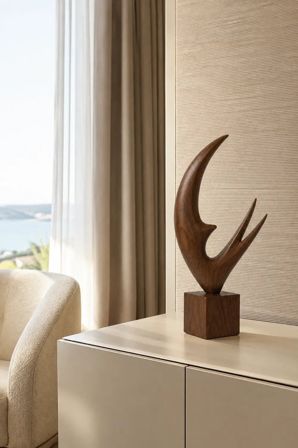 Abstract Wood Soaring Bird Sculpture | Flying Swallow Statue | Minimalist Desk Art Gift