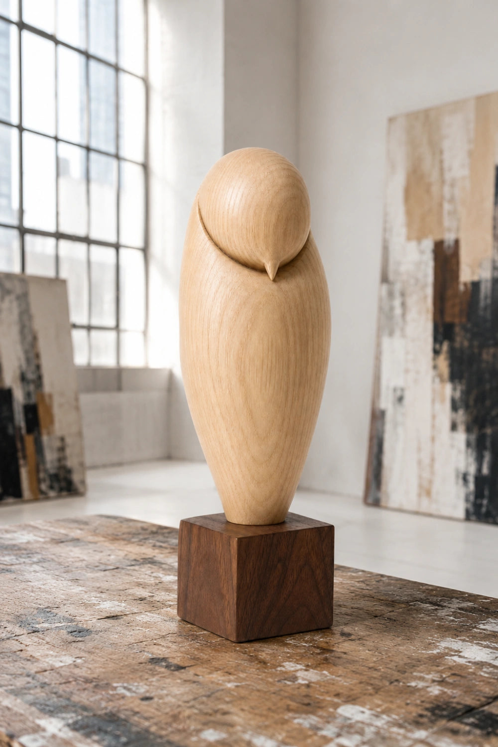 Minimalist Wood Owl Sculpture | Zen Sleeping Bird Statue | Scandinavian Art Gift