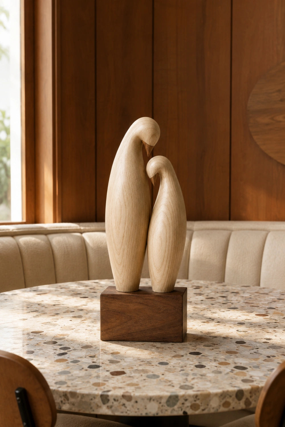 Carved Wood Lovebird Sculpture | Minimalist Pair Statue | Wedding Art Gift