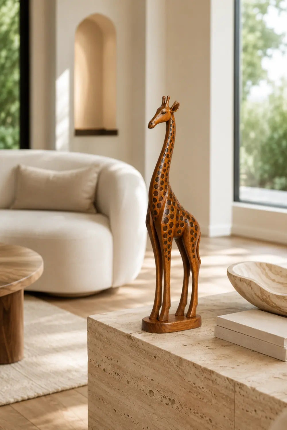 Handcarved Wooden Giraffe Statue | Mid Century Animal Decor